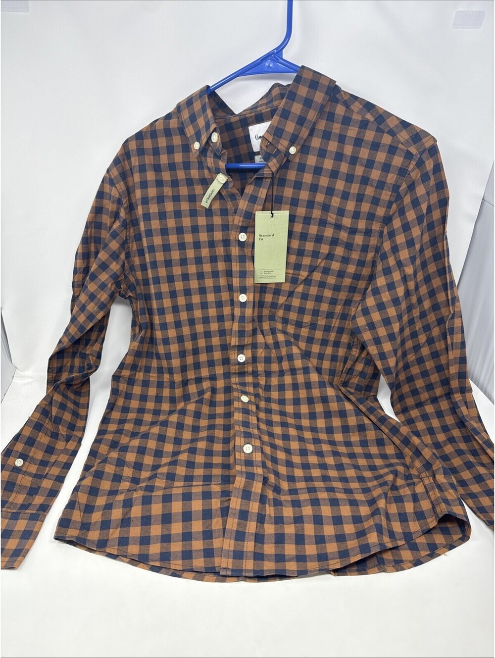 New GoodFellow&Co Mens Brown Plaid Shirt S NWT